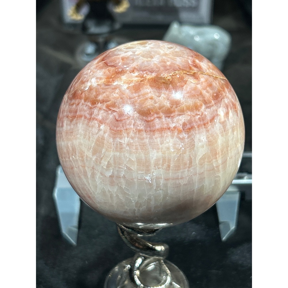 Natural Pink Banded Calcite Sphere Polished Crystal Ball 67mm #68